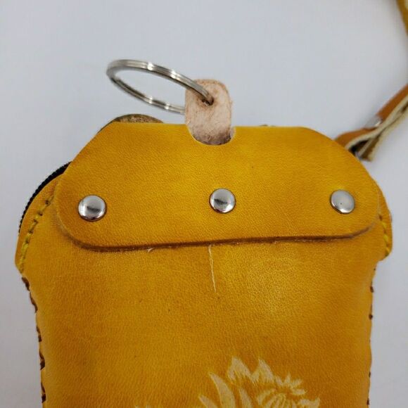 Zen Frog Keychain Wristlet Gift Handmade Leather Wallet Tooled Coin Purse Yoga - Picture 11 of 15